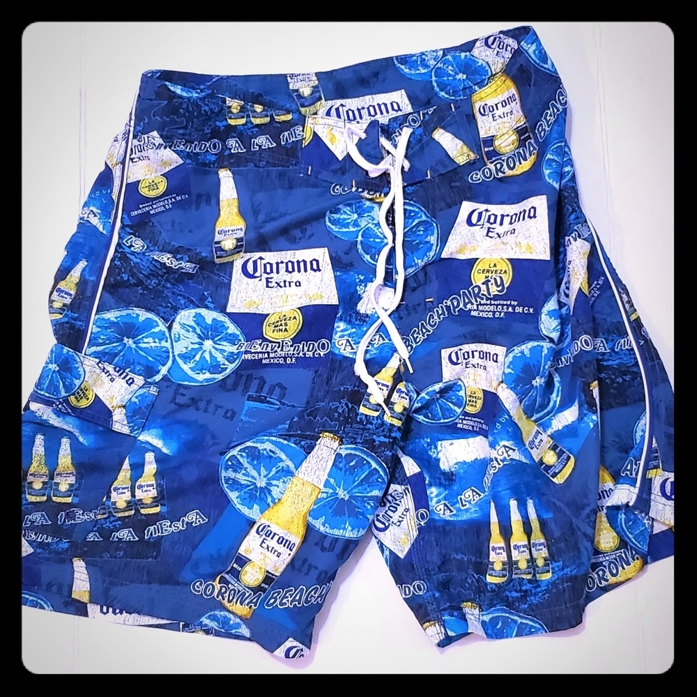 CoronaExtra blue & yellow CoronaBeach boardshorts